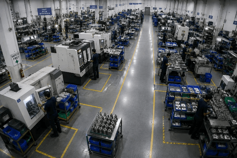 Shop floor operators at machines